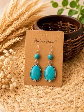 Southwestern Turquoise Dangle Earrings Silver Tone Boho